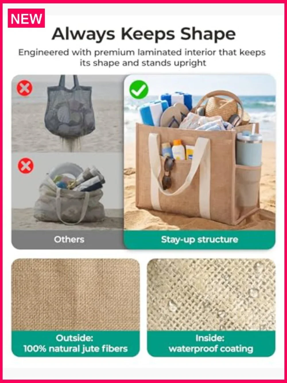 Monogrammable Beach Tote Bag for Women, Sandproof Mesh, Zippered Travel Bag